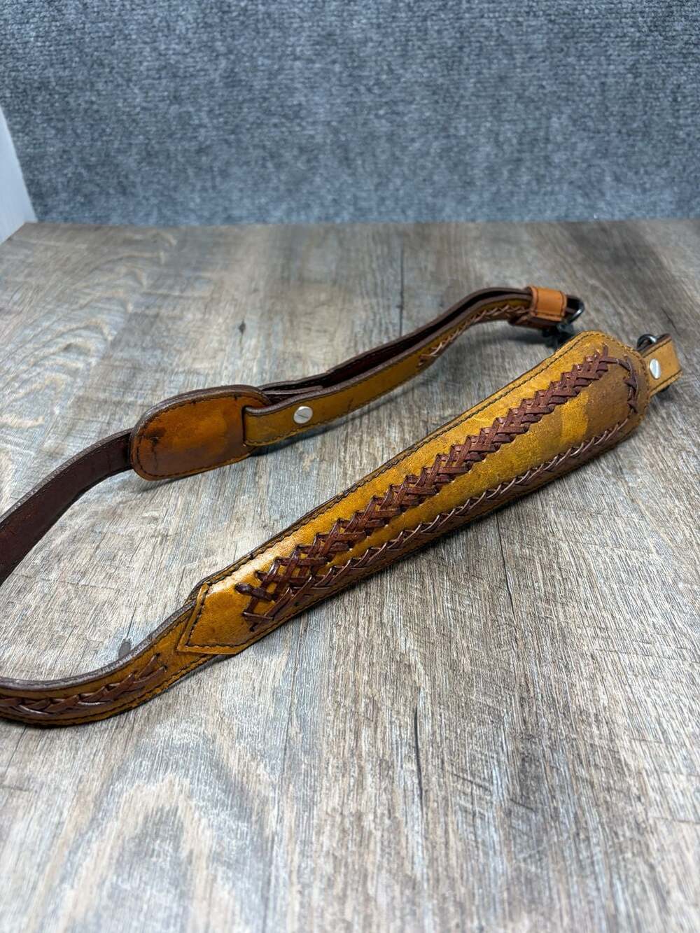Vintage Handcrafted Braided top grain Leather Rifle Shotgun Gun Sling Strap NICE